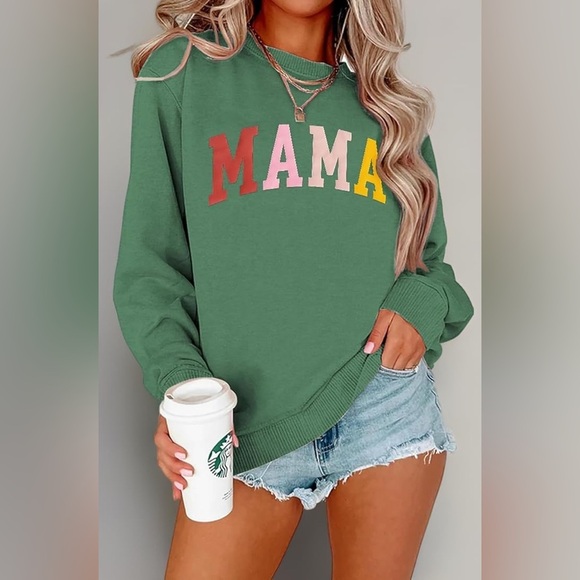 Mama Sweatshirt Women Mama Letter Print Graphic Long Sleeve Crewneck Pullover - Picture 11 of 11